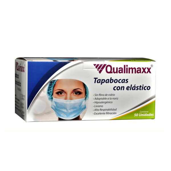 Tapabocas azul con resorte marca Qualimaxx uso médico