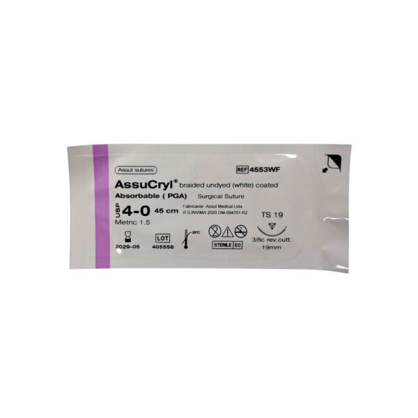 Sutura Assucryl (acido poliglicolico) absorbible sobre